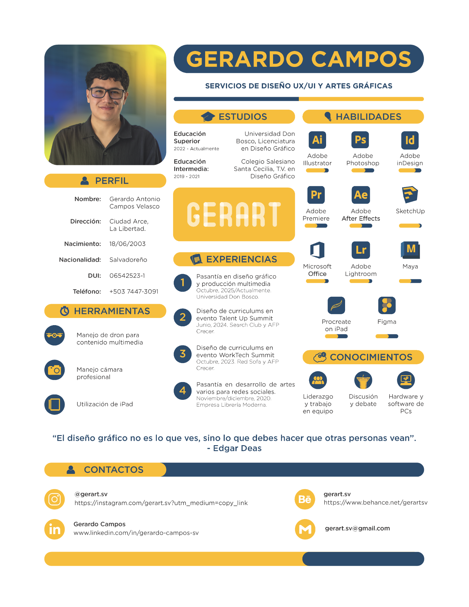 Currículum de Gerardo Campos: perfil, estudios, experiencia, habilidades y contactos. Disponible para descargar en PDF.